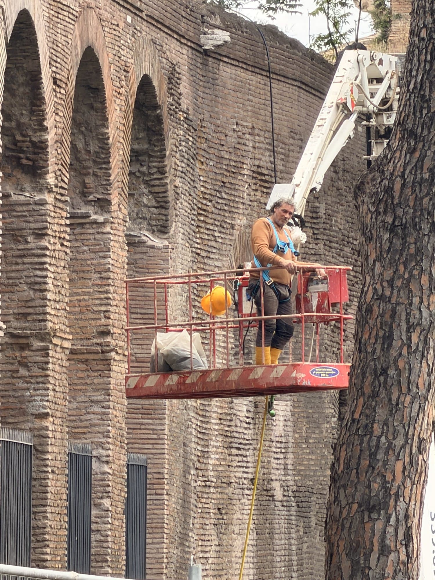 ECOS operator on aerial platform on historic masonry